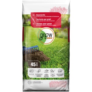 Sack GROW by OBI Rasenerde, 45l, mit Rechen und Erde. Ideal für Rasen-Neuanlage und Reparatur.