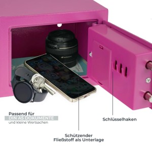 HMF 46126-15 Tresor Zahlenschloss Möbeltresor Klein 23 x 17 x 17 cm Pink