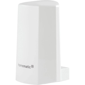 Weißer Homematic IP Temperatur-/Luftfeuchtigkeitssensor für den Außenbereich.
