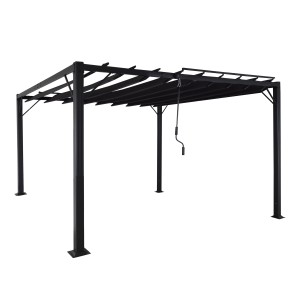 Anthrazitfarbene MCW Pergola L40 3x3m mit Lamellendach und Handkurbel.