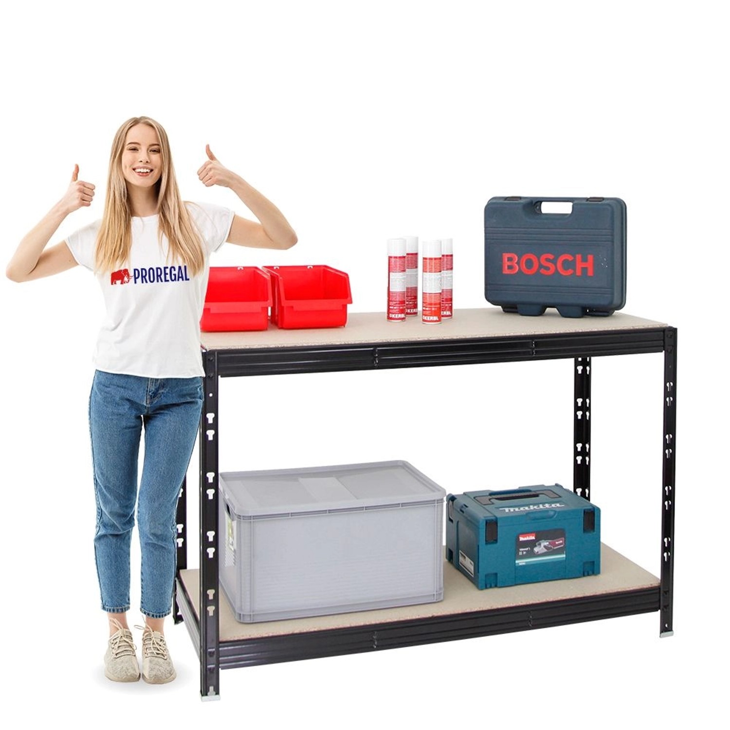 PROREGAL Werkbank Strong Beast 90x150x60cm - 500kg Traglast Pro Ebene, Blau-Orange