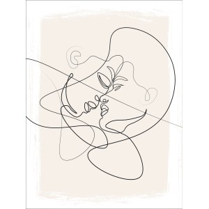 Pro Art Bild Canvas-Art Line Art Faces VI, 80x60 cm, zeigt zwei stilisierte Gesichter in Schwarz auf beigem Grund.