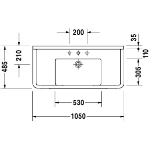Technische Zeichnung Duravit Starck 3 Waschbecken, 105 cm, weiß, mit Hahnloch