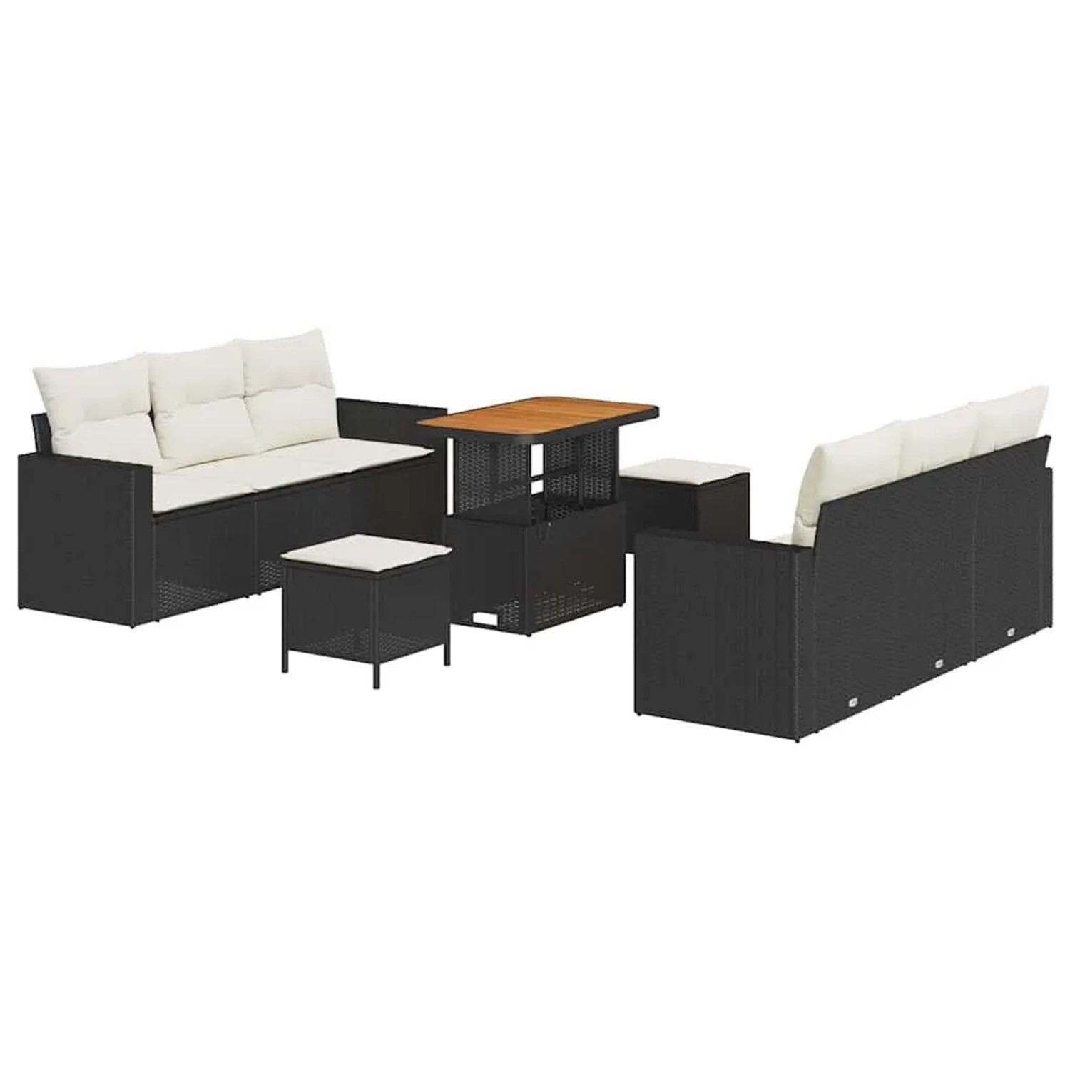 vidaXL Garten-Sofa-Set mit Kissen mit Speicher 9-Tlg Schwarz und Creme 3363520