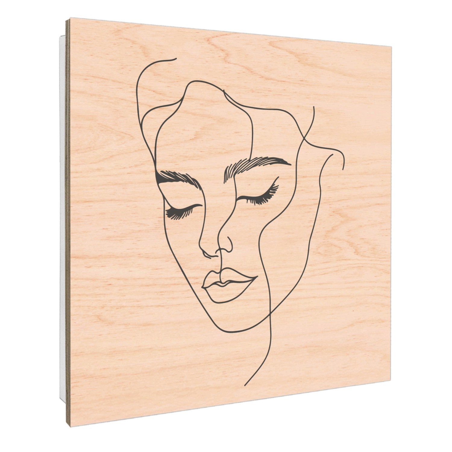 Banjado Schlüsselkasten mit Holzfront, 30x30cm, Motiv Linienkunst-Portrait. Schlüsselaufbewahrung für die Wand.