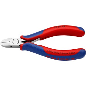 Knipex Elektronik-Seitenschneider, 115mm, mit rot-blauen Mehrkomponenten-Hüllen.