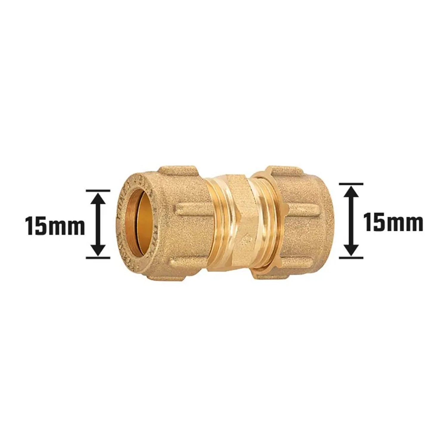 Klemmring-Verschraubung aus Messing, Ø 15 mm, für Sanitär- und Heizungsinstallationen.