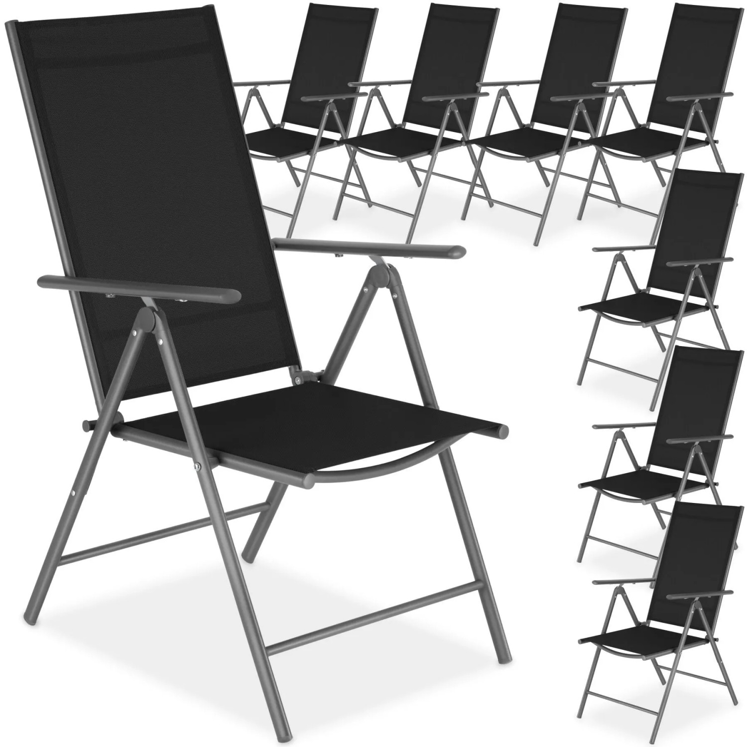 Tectake Gartenstuhl Marcellino Klappbar Wetterfest und Uv Beständig 8Er Set 65 x 54 5 x 107 5 cm Anthrazit