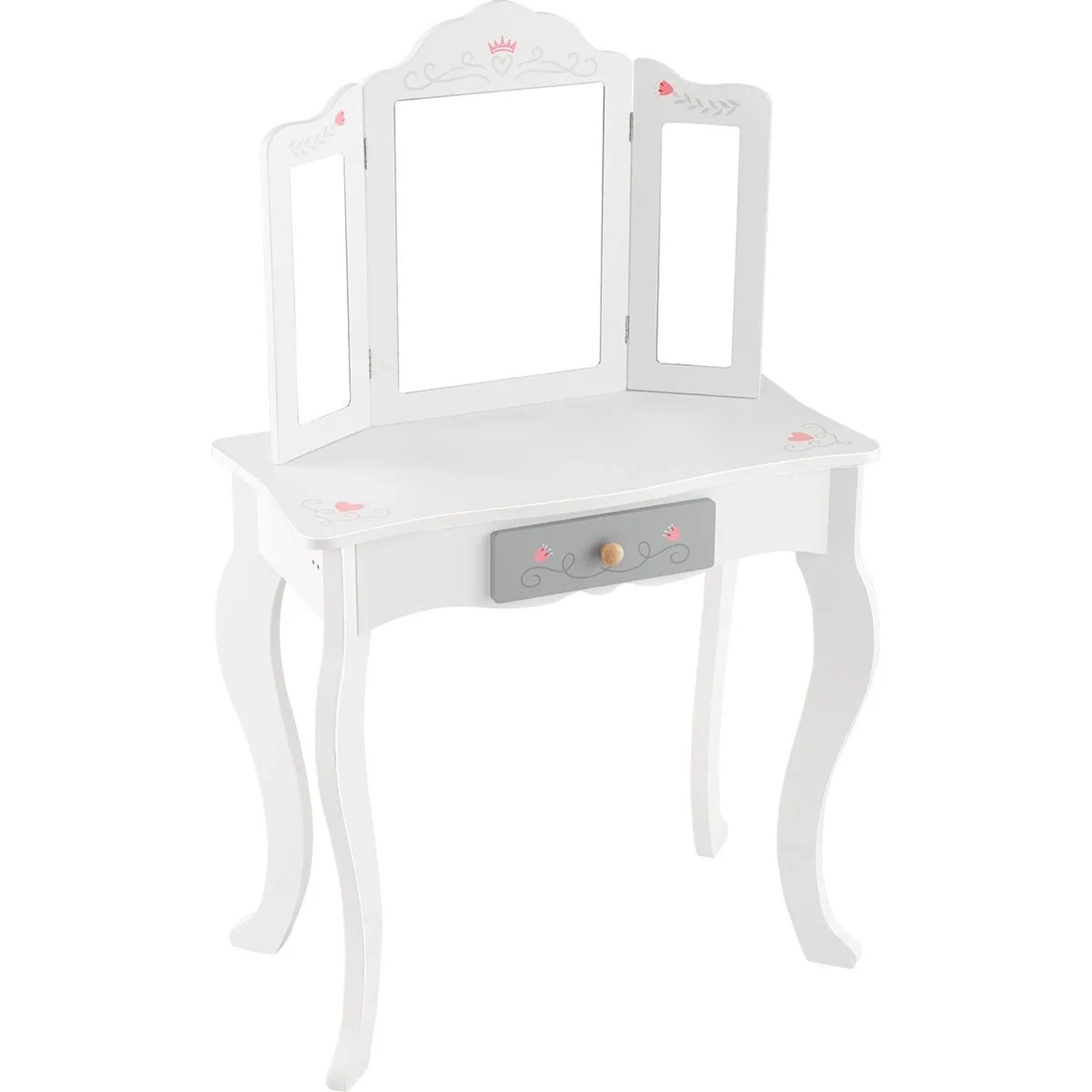 Costway 2 In 1 Kinder Schminktisch mit 3-Fach Spiegel Incl. 10 Zubehör günstig online kaufen