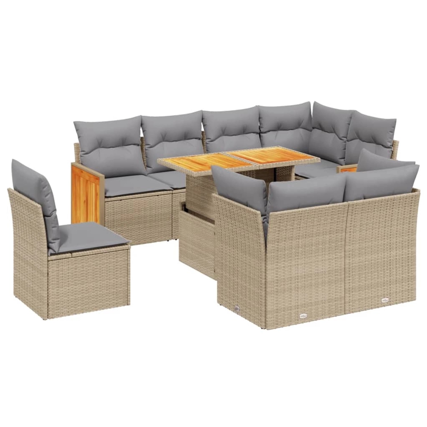 vidaXL 9-Tlg Garten-Sofagarnitur mit Kissen Beige Poly Rattan 3274055 günstig online kaufen