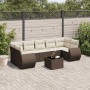 Braune 8-tlg. vidaXL Garten-Sofagarnitur aus Rattan mit cremefarbenen Kissen und Tisch.