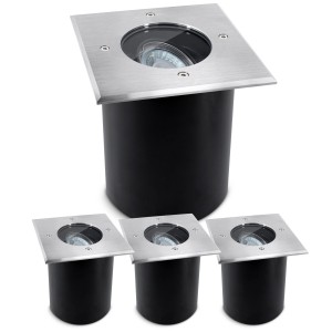 4er Set SSC-LUXon Juavi Bodeneinbaustrahler, eckig, silber, IP67, schwenkbar, ohne Leuchtmittel.