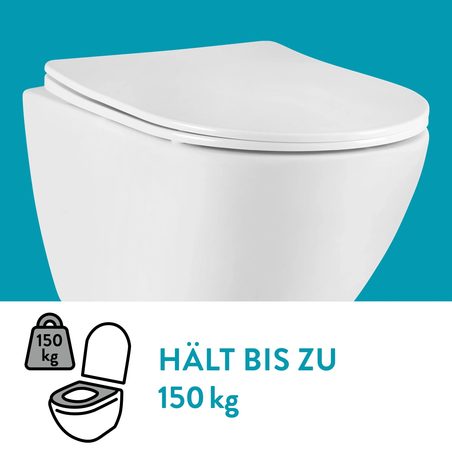 baliv Wand WC-Set Davenport, Tiefspüler, spülrandlos, weiße Keramik mit Soft-Close WC-Sitz.