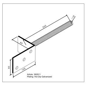 Pfostenträger L-Form, feuerverzinkt, 200x80x60mm, für Holzkonstruktionen im Außenbereich.