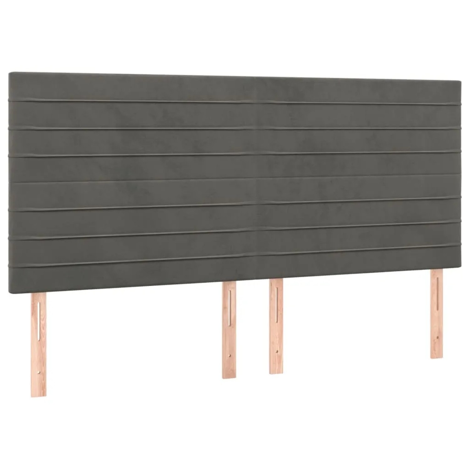 Boxspringbett Kopfteil dunkelgrau, Samt, mit horizontalen Ziernähten. Bett Zubehör.