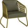 Olivfarbener Lounge-Sessel Scafford mit Seilbespannung und Kissen, Teil des 4-tlg. Lounge-Sets mit Esstisch.