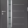 Moderne anthrazitfarbene Splendoor Haustür Berlin Prime mit Glaseinsatz und Edelstahlapplikationen.