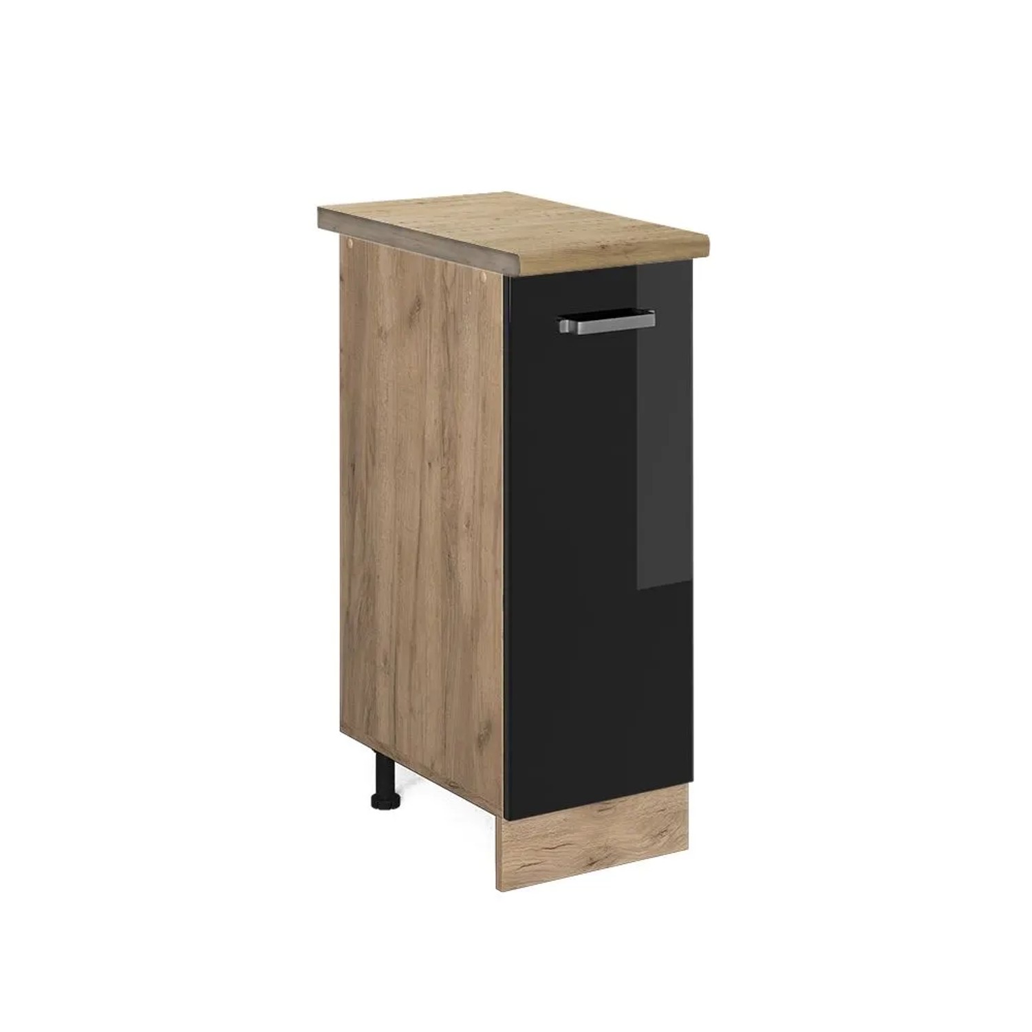 Vicco Apothekerschrank R-Line Schwarz Hochglanz Goldkraft Eiche 30 cm AP Eiche