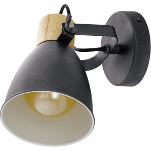Eglo Coswarth Spot, anthrazitfarbene Wandlampe mit Holzapplikation und E27 Fassung.