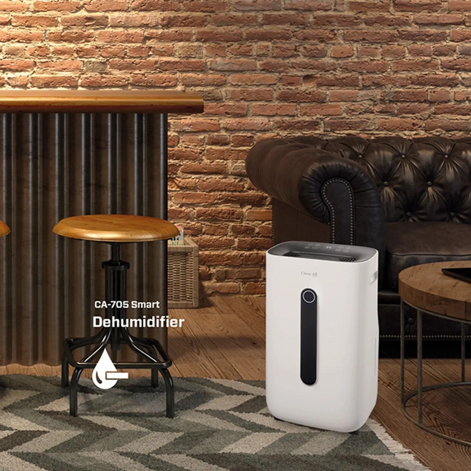 Weißer Clean Air Optima CA705 Smart Luftentfeuchter und Luftreiniger im modernen Wohnzimmer.