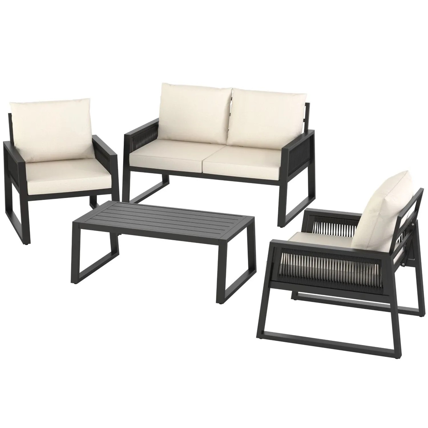 Tectake Aluminium Garten Lounge Set Captive Im Rope Design 7 cm Sitzpolster  Dicke Rückenkissen  126 x 76 50 x 76 cm Anthrazit