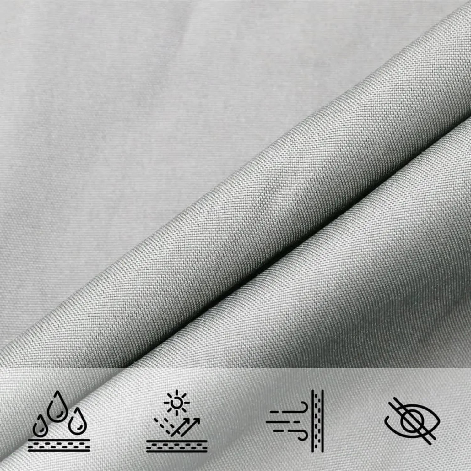 Hellgraues Sonnensegel aus Polyester-Oxford-Gewebe, wasserdicht, UV- und windbeständig, blickdicht.