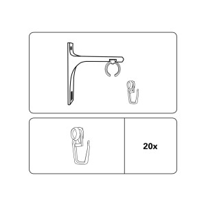 Illustration: Gardinia Rollringe mit Faltenlegehaken für Thasos, 20 Stück, Schwarz Matt. Für Gardinenstangen Ø 19 mm.