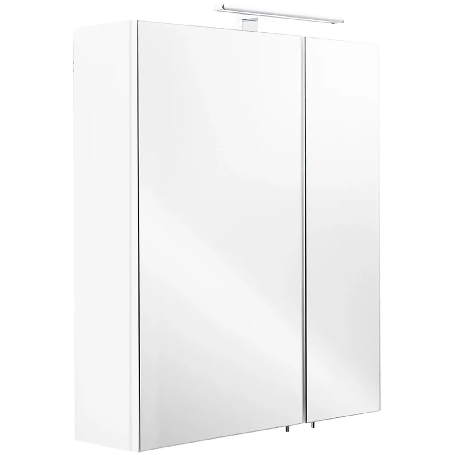 Posseik Spiegelschrank, 60 cm, weiß, mit Softclose-Türen und Aufsatzleuchte.