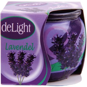 HS Candle Duftkerze Lavendel 6er-Pack im Glas mit Lavendelmotiv.