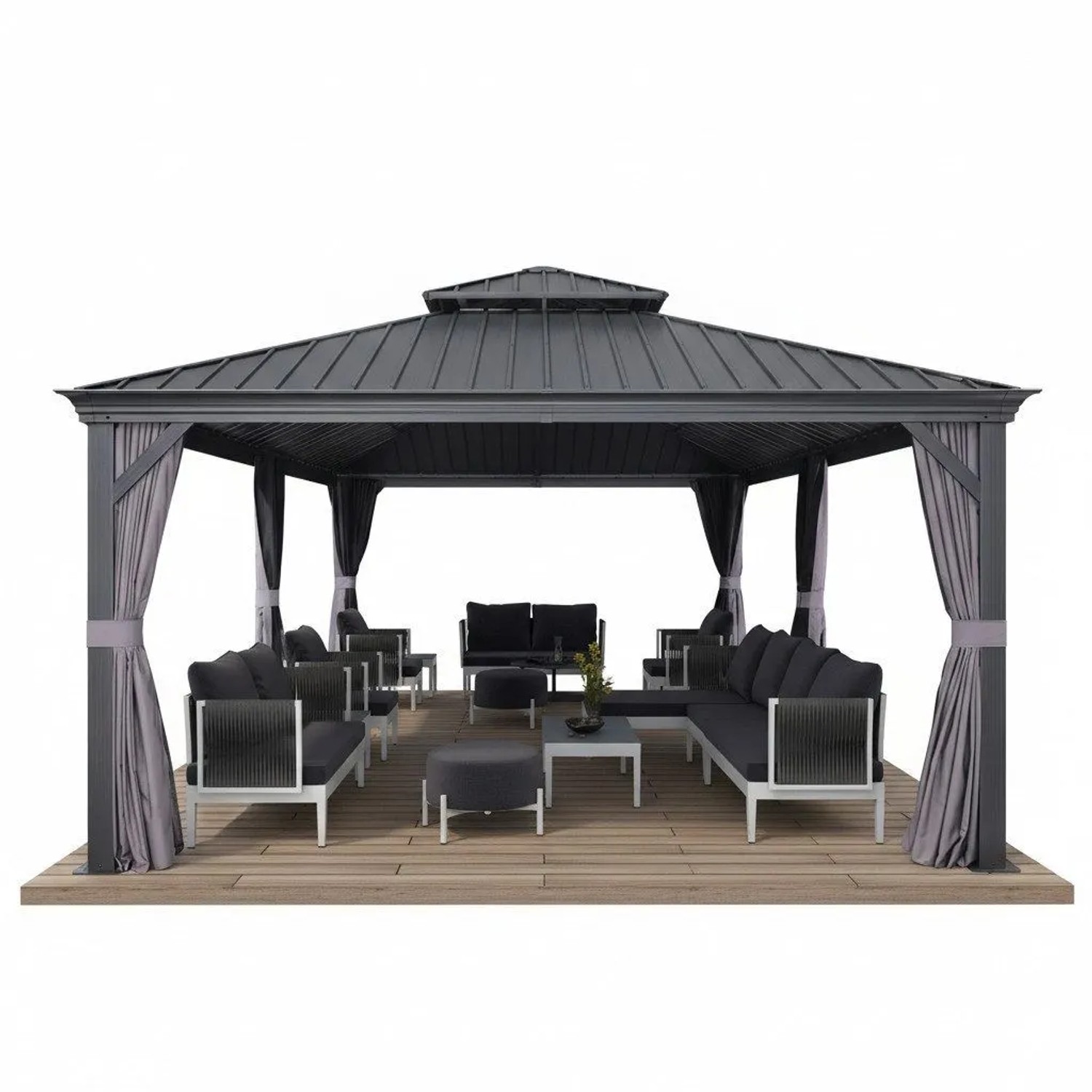 Purple Leaf Gartenpavillon Stahldach Hardtop Gazebo mit Seitenwänden Grau