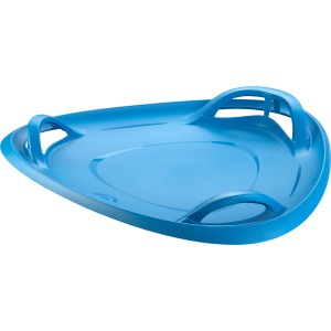 Blauer Schlitten Meteor, Tellerform mit Griffen, aus Kunststoff, für Kinder.