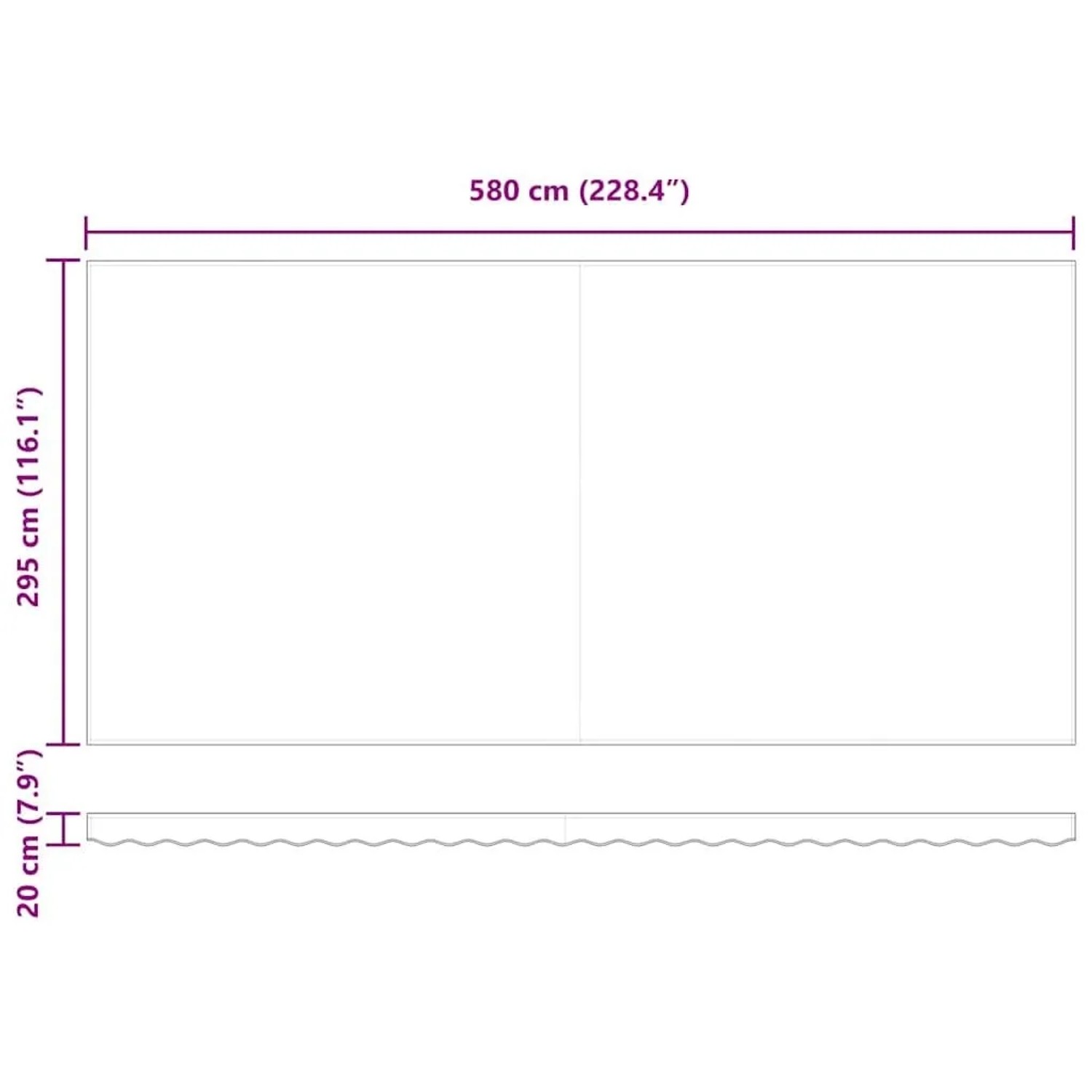 Abmessungen der vidaXL Markise, mehrfarbig, 600x300 cm, Stoff und Stahl