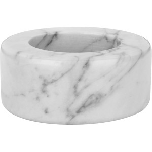 Weiß-grauer Teelichthalter „Modern Antique“ aus Marmor, 3,5 cm hoch, Ø 8,5 cm.