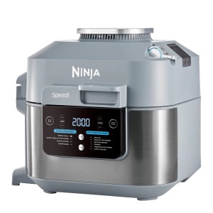 Ninja ON400DE Speedi Küchenmaschine hellgrau zum Dampfgaren und Heißluftfrittieren.
