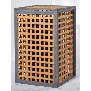 Gaspo Müllbox Kaprun für 1 Tonne, 75x85cm, mit Tür und Dach, Holz mit grauem Rahmen.
