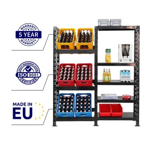 PROREGAL Getränkekistenregal Gaardasee mit 6 Kisten und 5 Böden, schwarz, freistehend.