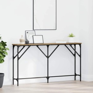 Schmaler Konsolentisch in Artisan-Eiche mit schwarzem Metallgestell im Industrial-Design. Ideal für Wohnzimmer.