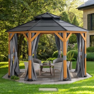Sunjoy Vorhang-Set für Zedernholz Gazebo 395x395 cm, grau, für mehr Privatsphäre auf der Terrasse.