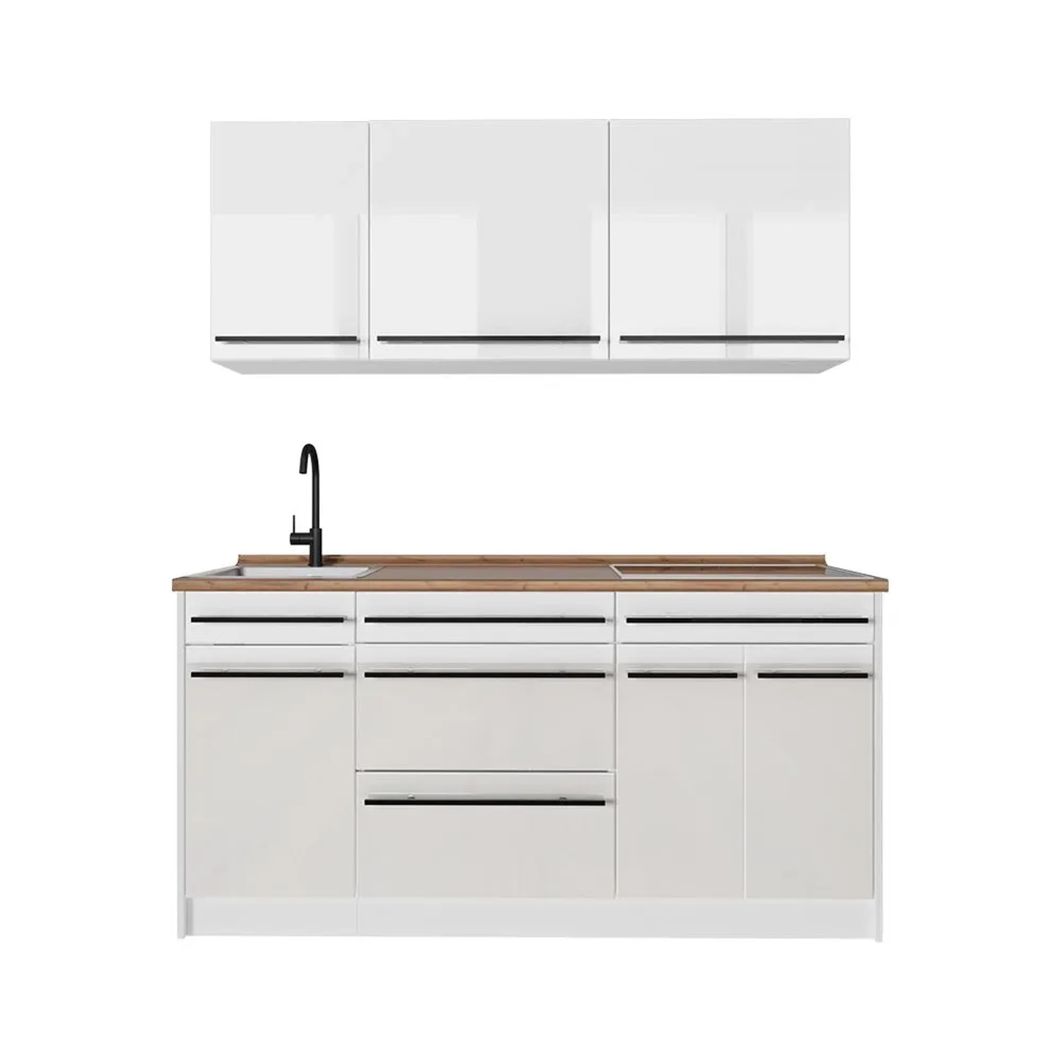 Vicco Singleküche R-Line Weiß Hochglanz/Weiß 160 x 82 Arbeitsplatte Goldkraft Eiche Art Nr 66187