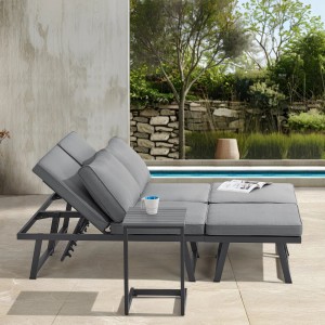 Svita Grenada Gartenlounge, 4-teilig in Schwarz/Grau mit Doppelliege und Beistelltisch.