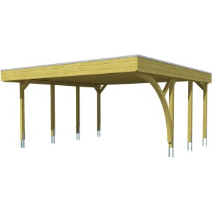 Skan Holz Doppelcarport Friesland Set 7, Flachdach, Holzkonstruktion mit Aluminiumplatten, 557x555 cm.