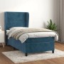 Dunkelblaues vidaXL Boxspringbett (90x200 cm) mit Samtbezug, Matratze und Kopfteil.