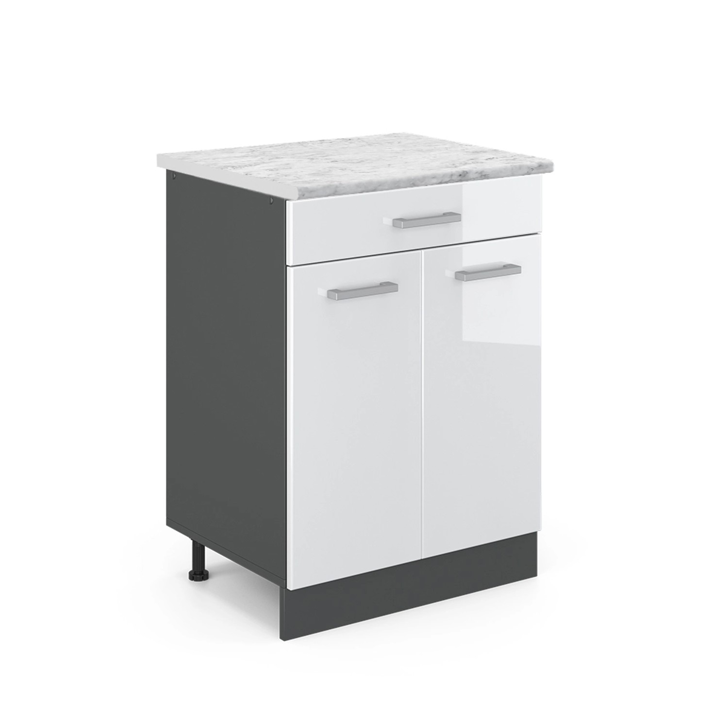 Vicco Küchenunterschrank R-Line Weiß Hochglanz/Anthrazit 60 cm AP Marmor