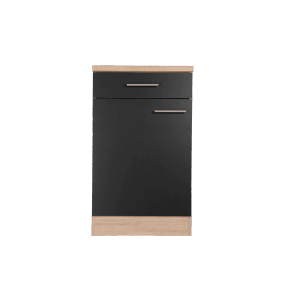 Respekta Unterschrank Merle, 50 cm, Schwarz mit Schublade und Tür. Küchenunterschrank.