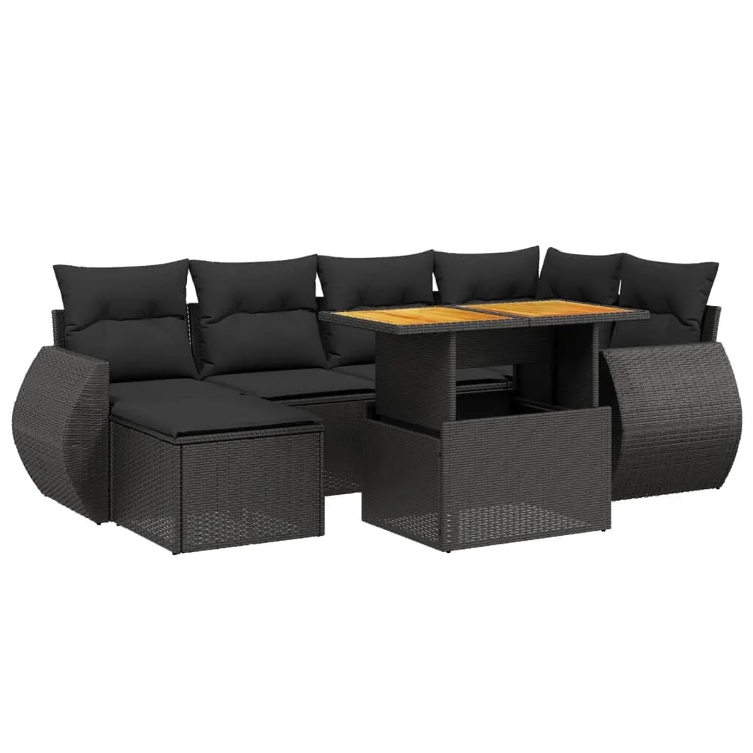 vidaXL 7-Tlg Garten-Sofagarnitur mit Kissen Schwarz Poly Rattan 3275813