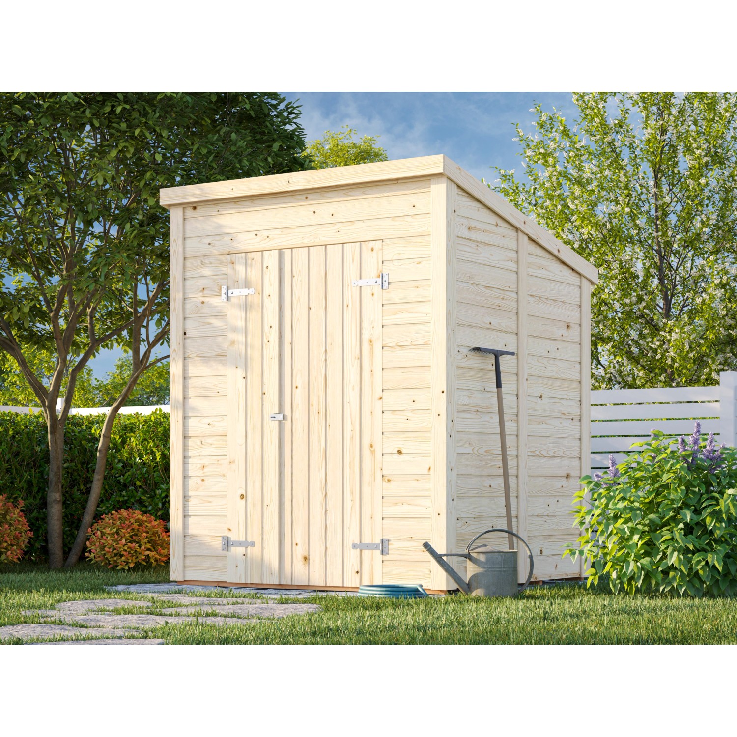 Palmako Gerätehaus Leif 183 x 170 cm Lackiert Hellgrau FSC® günstig online kaufen