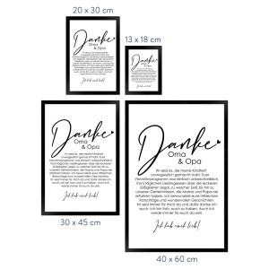 Gerahmtes Poster "Danke Oma und Opa" in verschiedenen Größen. Geschenkidee, Wanddeko.