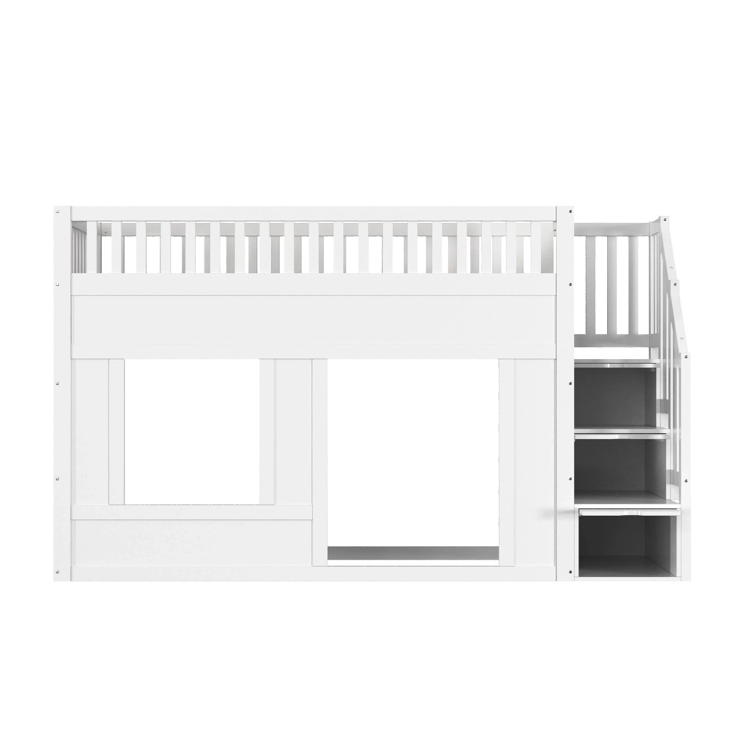 okwish Etagenbett 90x200cm mit Treppenschrank und Spielraum Weiß ohne Matratze