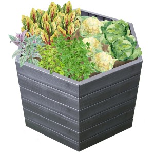 Gefülltes Garantia Hochbeet Ergo L 75 Wood in Holzoptik, ideal für Garten und Terrasse.