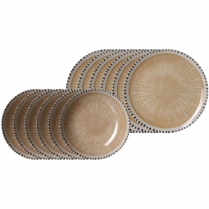 Ritzenhoff & Breker Natura Tafelservice 12-teilig Creme aus Steinzeug mit Jahresring-Dekor. Enthält Speise- und Suppenteller.